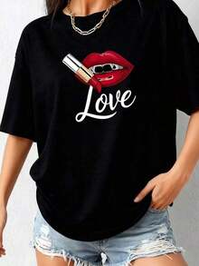 Funny Lipstick Design T-Shirt-1 - Black 2 - View 5