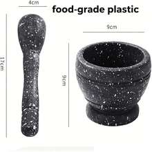 Mortar And Pestle Set Guacamole Bowl Shell Garlic Pepper Press Grinder Crusher Mix ﻿ - 黑色 - 查看 2