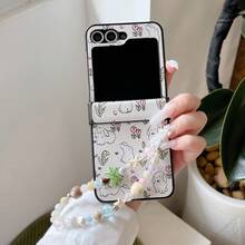 Soft And Cute Rabbit In Flower Folding Phone Case With Chain, Suitable For Samsung Galaxy Z Flip3 5G/Galaxy Z Flip 4 5G/Galaxy Z Flip 5 5G/Galaxy Z Flip 6 5G/Galaxy Z Flip 7 5G, New Floral Folding Phone Case - Multicolor - View 6