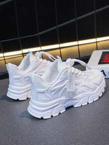 Children's Sports Shoes, Casual Running Sneakers, Hook And Loop Closure, Mesh Breathable Upper, Striped Pattern, Low-Top Design, Suitable For Daily Wear, Running And Casual Activities - Spring/Autumn/All Season Series - White - View 6