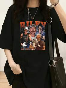 Women's T-Shirt For Spring/Summer Featuring A Photo Of Riley Green In Various Poses. VFBI - Black - View 6