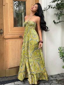 sfvsSunnyshic Vestido sin tirantes elegante con diseño de lazo vintage, moda de veranovfdw YHZA - Amarillo Mostaza - Ver 5