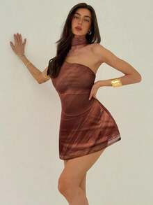 Fashionable Sleeveless Solid Color Dress For Women - 咖啡店 - 查看 6