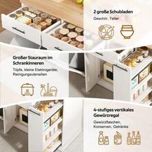 Kitchen Island On Casters With Fold-Down Worktop, Kitchen Trolley With Waste Bin, 4-Tier Spice Rack, 2 Drawers And Lockable Casters, 120 * 45 (70) * 93 Cm - White - View 4