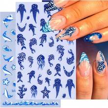 Ocean Blue Nail Stickers For Nail Art Decals - Summer Nail Art Stickers With Polka Dot Whale Shark Nail Art Designs 3D Self Adhesive Cartoon Nail Supplies Decorations For Women Girls DIY 2 Sheets - Blue 10 - View 7