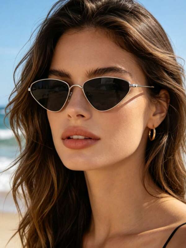 1 Pair New Triangle Ocean Lens Small Frame Metal Fashion Street Style Decorative Fashion Glasses