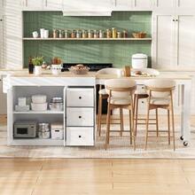 Kitchen Island On Wheels, Extendable Dining Area Kitchen Island With Spice Rack And Drawers, Mobile Freestanding Kitchen Island, Ideal For Kitchen And Dining Room (White) - White - View 4