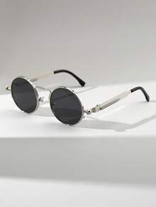 1 Pair Men's Round Small Frame Metal Spring Temple Punk Style Retro Versatile Street Style Fashion Glasses - Multicolor - View 1
