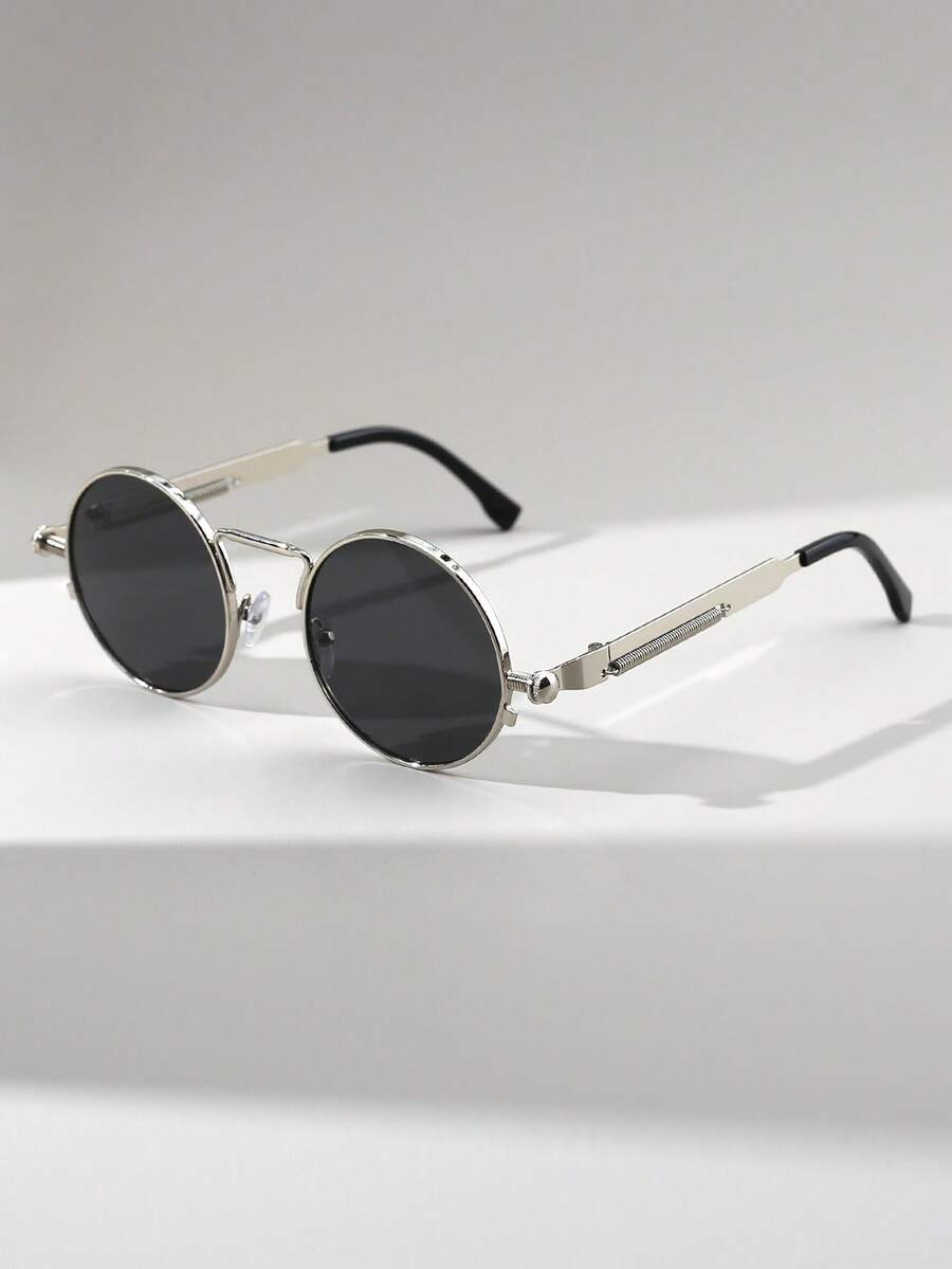 1 Pair Men's Round Small Frame Metal Spring Temple Punk Style Retro Versatile Street Style Fashion Glasses - Multicolor - View 1