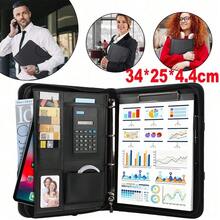 A4 Folder Briefcase, PU Leather, With A 25-Page Notebook, Pen, Calculator, 4 Ring Binders, 9 Card Slots, And 10 Transparent File Bags | Professional Business Document Organizer, Suitable For Meetings, Interviews, And Classes, An All-In-One Document Writing Set. - A - View 8