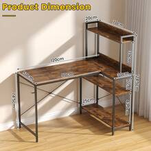 Industrial Computer Desk With Left CPU Stand, Monitor Riser & 3-Tier Shelves – 120cm Gaming Desk With Spacious MDF Top, Home Office Study Table, Writing Desk For Bedroom (Rustic Brown/Black) - Brown - View 3