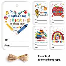 50PCS Teacher Appreciation Gift Tags With Hemp Rope - 5 Designs Colorful "Best Teacher Ever" Thank You Tags, Cute School Supplies Paper Tags For Teacher's Day, Graduation & Back To School Gift Wrapping - A - View 2
