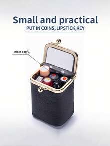 Genuine Leather Litchi Texture Metal Frame Pouch, Premium Lipstick Storage Bag, Convenient Multi-Functional Small Coin Purse, Mini Earphone Jewelry Bag, PU Leather Ring Stud Earring Small Accessories Organizer - Multicolor - View 6