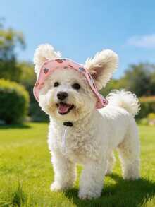Pink Polyester Strawberry Sun Hat, Sun Protection Design, Non-Slip, Adjustable, Suitable For Small Dogs All Year Round Outdoor Wear (Not Suitable For Large Dogs) - Pink - View 3