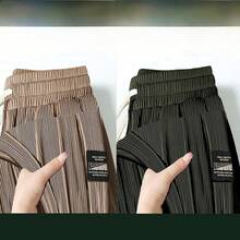 Pantalones casuales de pierna recta para hombre, pantalones largos deportivos resistentes a la suciedad, finos y ligeros para... - negro+marrón - Ver 7