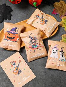 1 Set Halloween Paper Gift Envelopes, 4 Cute Designs Including Pumpkin, Witch, And Skeleton Bone Prints, Kraft Paper Bags, Candy Bags, Snack Bags, Party Favor Bags, Halloween Party Decorations, Holiday Atmosphere Props - Halloween Pumpkin - View 11