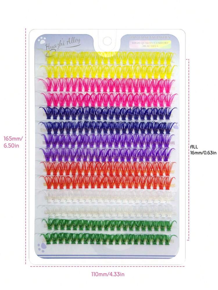 280pcs/Set Colorful Mixed D-Curl Fluffy Lengthening False Eyelashes, Soft Handmade Delicate Segmented Lashes For Cosplay, Stage Makeup, High Volume - View 8