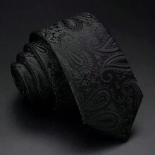 1pc Men's Black Cashew Tie Suitable For Daily, Party, Business Use, Father's Day Gift - Black - View 3