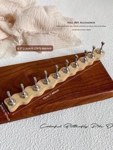 3D Long Rectangular Right-Angle Wavy Wood-Like Acrylic Resin Base With Aurora White Alloy Gold White K Nail Holder Practice Stand Set, Korean-Style Floral Laser DIY For Home, Outings, Women, Mom, Sister, Wife, Girlfriend, Wedding, Nail Salon, Beauty Parlor, Valentine's Day - Multicolor - View 10