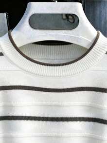 Men's Summer Round Neck Knit Striped Contrast Color Casual Pullover - White - View 3