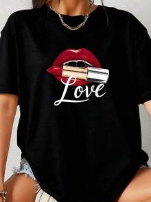 Funny Lipstick Design T-Shirt-1 - Black 4 - View 1