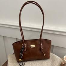 Bolso de mano moderno y versátil para mujer, estilo casual elegante con un toque de alta gama, bolso de hombro estiloso ideal para ir de compras, bolso grande retro de moda para mujer, nuevo bolso tote de cuero encerado de moda 2026, popular bolso de hombro para ir al trabajo en otoño e invierno. - Marrón sin colgante - Ver 4