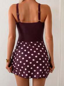 Swim Lushoire Vestido de baño de una pieza con escote en U y estampado de hibisco, elegante y estilizador - Multicolor 11 - Ver 7