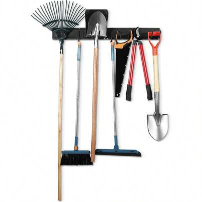 Garden Tool Rack Garage Tool Organizer Wall Mount Garden Tool Holder Yard Tool Hangers Organizer Heavy-Duty Hook Wall Storage Rack Holds Garden Tools, Shovels, Rakes, Hoses, Ropes