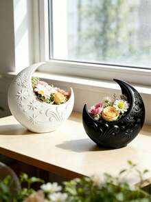 1件月亮造型花盆，星空圖案，多肉植物、仙人掌和小植物裝飾花架，時尚桌面、臥室與辦公室裝飾，送給植物愛好者與家居裝飾愛好者的創意禮物 - A - 查看 5