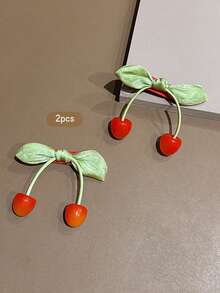 2 piezas Clips para el cabello con forma de cereza, estilo dulce, horquillas adecuadas para uso diario, accesorios para el cabello - Multicolor - Ver 2