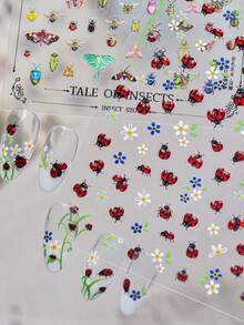 1 pieza Pegatinas de arte de uñas con flores y insectos de colores, accesorios de uñas 5D lindos, pegatinas de uñas hechas a mano, decoraciones de uñas, mejores productos de uñas para niñas y mujeres, arte de uñas Y2K, pegatinas de uñas de verano, estético - Multicolor - Ver 2