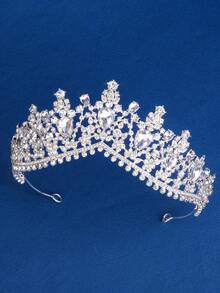 1pc Elegant Crystal Bridal Crown, Silver Rhinestone Princess Hair Accessory For Wedding, Prom, Birthday Party - Silver - View 10