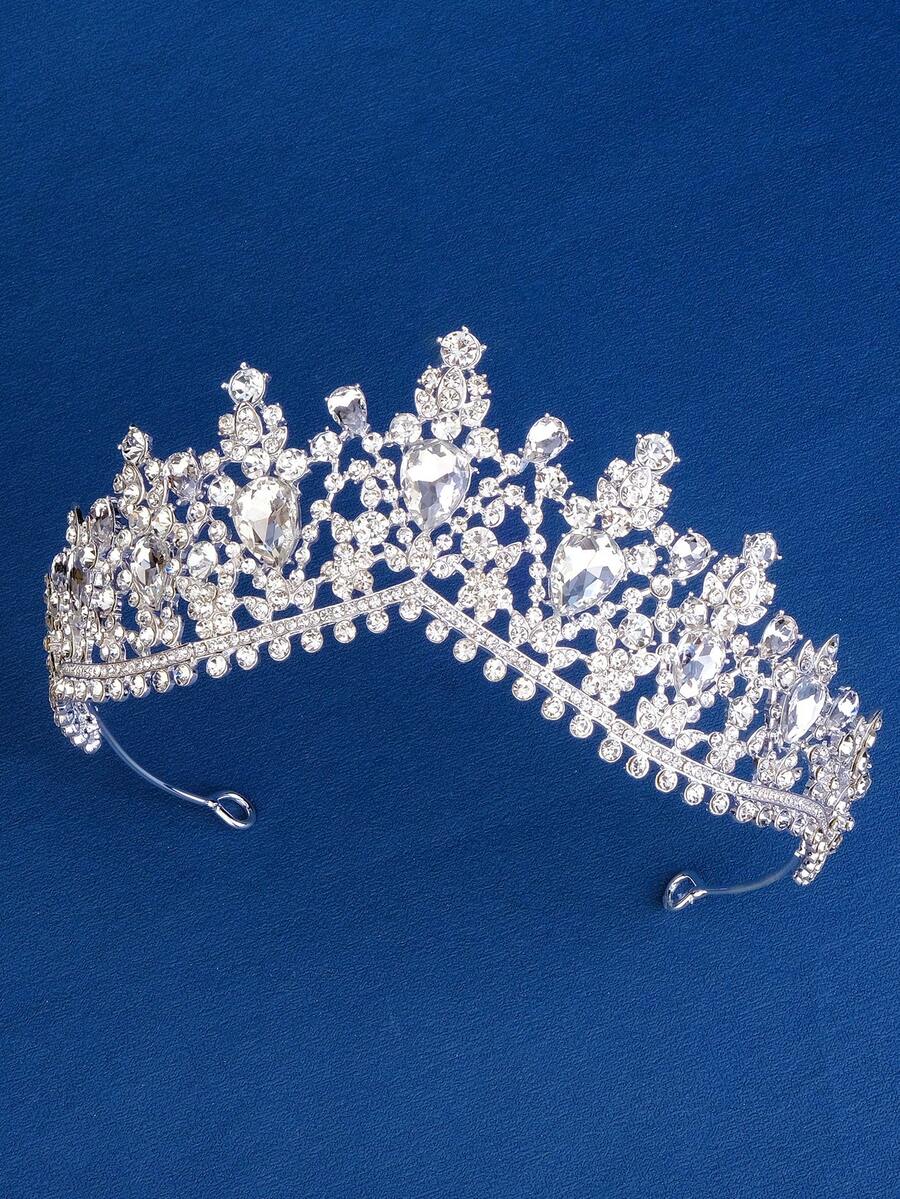 1 pieza Corona de novia elegante de cristal, accesorio para el cabello de princesa con rhinestones plateados para boda, baile de graduación, fiesta de cumpleaños