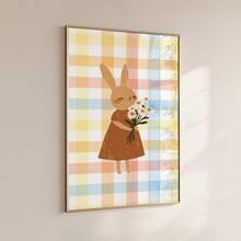 1pc Frameless Cozy Cartoon Bunny Colorful Plaid Wall Art - Playroom, Cute Animal Poster For Bedroom Dorm Home Office Classroom, Apartment Bedroom Wall Art, Party Decor & Best Gift Choice, Room Decor Bedroom, Decoration, Prints For Wall, Posters, Vintage Decor - Cartoon - View 2