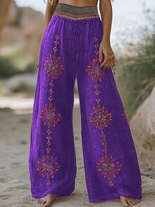Plus Size - Plus Size - New Spring/Autumn Design Niche High Waist Retro Loose Casual Pants With Random Print Wide Leg - Black - View 5
