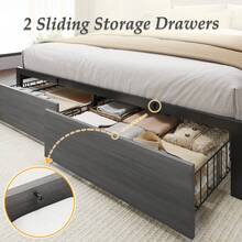 Queen & Full Bed Frame With Storage, 2-Tier Storage Headboard & Built-In Drawers, Metal Platform Bed With USB Charging Station & LED Lights, Noise Free, No Box Spring Needed, Easy Assembly,Rustic Grey - Grey - View 7