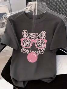 2026 Women's Casual Crew Neck T-Shirt With Fun Egg Hunt Hunter Design, Easter Bunny Egg Hunt T-Shirt For Women, Casual Short Sleeve T-Shirts, Versatile For Summer, Women's Tops, - 黑暗的 - 查看 6