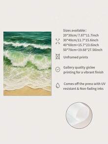 1件碎浪帆布壁畫，現代海岸風景印畫，漸層綠色海灘牆飾，海邊療癒放鬆繪畫，適合浴室、客廳裝飾 - 彩色 - 查看 5