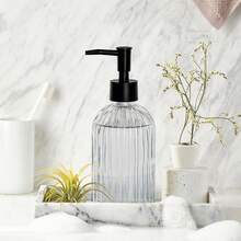 2 Pack Glass Soap Dispenser With Pump, 400ml/13.5oz Refillable Soap Dispensers With Vertical Stripe For Hand Wash & Dish Wash, Elegant Bathroom Soap Dispenser For Dishwashing Liquid, Lotion - 2件透明色 - 查看 6