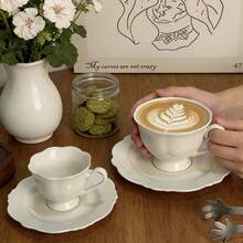 1/6 Set European Embossed Ceramic Cup And Saucer, 90ml/200ml, Afternoon Tea Cup Set, Suitable For Espresso And Latte, Microwave , Ideal For Home, Office, Cafe, Perfect Daily Tableware, Suitable For Graduation, Birthday, Easter, Back To School, National Day, Housewarming Gifts - Multicolor - View 3