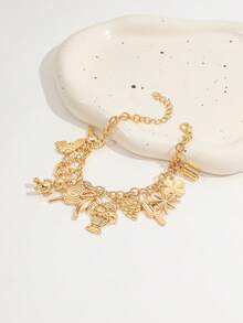 1pc Gothic Style Butterfly Heart Letter Bear Pendant Bracelet, Hip-Hop Street Style Bracelet For Women - Gold - View 4