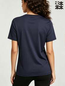 mulinsen 女款快乾 T-shirt，冰絲圓領短袖，彈性吸汗快乾運動上衣，跑步快乾上衣 - 藏蓝色 - 查看 9