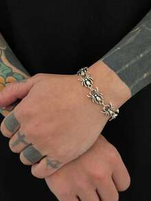 1 pieza Pulsera de cadena de araña estilo gótico minimalista de moda para hombres - Plateado - Ver 3