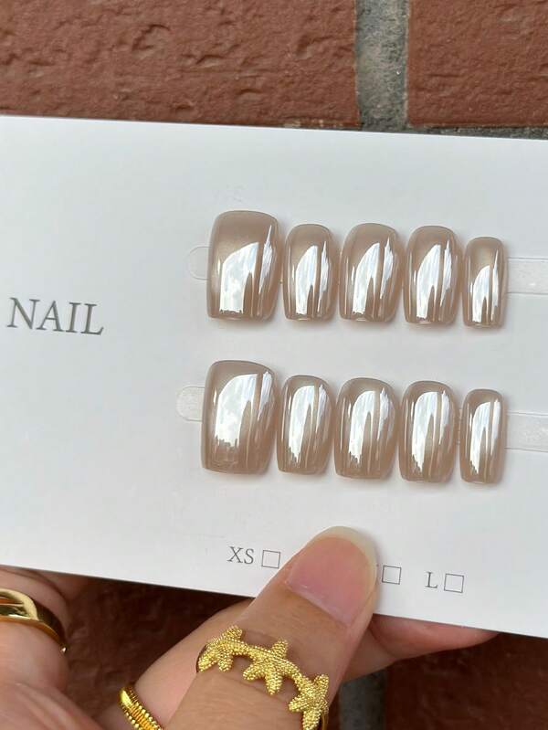 10pcs Reusable Full Cover Nail Stickers - Simple Elegant Shiny Electroplated Pearlescent Cat Eye Short Square Medium Nails, Glamorous Pearlescent Effect Cat Eye Glossy Press-On Nails, Suitable For Women, Commuting And Casual Wear, Minimalist Elegant Design, Nail Stickers, Professional Manicure Handmade Press On Nails