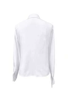 1 pieza Camisa de manga larga de ajuste delgado, elegante y casual con botones de un solo color, adecuada para la oficina, el hogar, el uso diario y las citas, todo el año, color blanco primaveral - Azul cielo - Ver 10