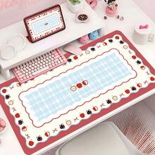 Thảm lót bàn phím và chuột cỡ lớn dễ thương phong cách Kawaii cho gaming, thảm lót bàn dài mềm bảo vệ mặt bàn, chống nước, đế cao su chống trượt, phụ kiện máy tính trang trí cho làm việc văn phòng và tại nhà, quà tặng cho bé gái và bé trai, họa tiết Aesthetic Cherry Apple Cat - Xem 1