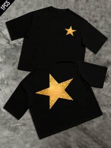 The Bright Golden Star Symbolizes Inner Energy And The Desire To Achieve Dreams With Confidence And Optimism, Reflecting A Radiant And Positive Personality. Ideal For Expressing Motivation And Hope In Daily Life. Men's Double-Sided T-Shirt With A Modern Print - 黑色 - 查看 1