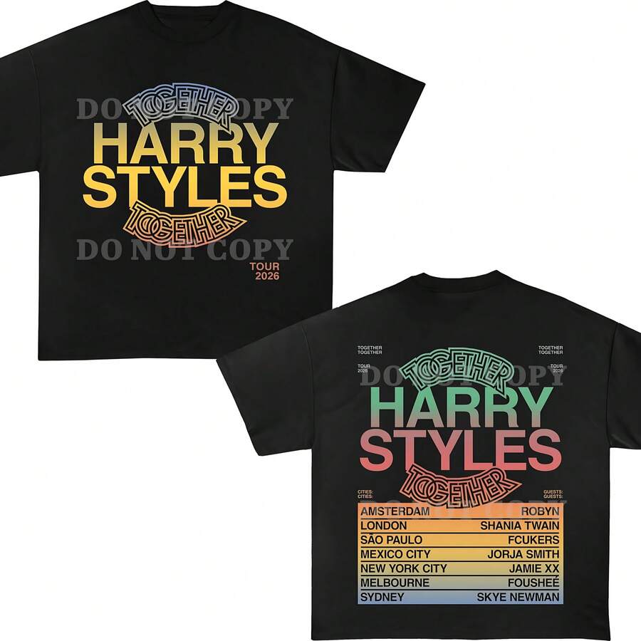 Harry StylesAAA Tour 2026 T-Shirt, 2 Sided Concert Tee - Black - View 1