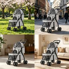 Double Pet Stroller Lightweight Foldable Dog & Cat Stroller - Gris - Ver 11