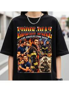 Unisex 100% Cotton T-Shirt Of Eddie Diaz And Ryan Guzman From The 9-1-1 Series For Men And Women, Soft, Essential For Casual Urban Wear In All Seasons, Versatile Style For All Seasons, Affordable Daily Wear And Perfect Christmas Gift For Fans And Friends. - 黑色 - 查看 1